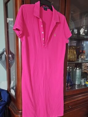 Ralph Lauren Hot Pink Polo Shirt Dress with Lime Logo Size Large